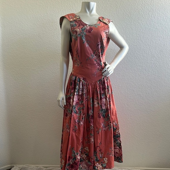 Vintage 1980s Geary Roark for Kamisato fit and flare floral dress - Picture 1 of 9